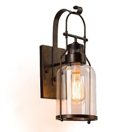 Retro Industriële Loft Lantaarn 1 Lichts Wandlamp met Helder Glas