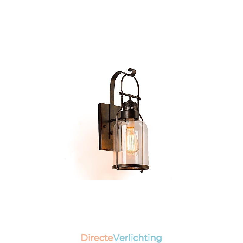 Retro Industriële Loft Lantaarn 1 Lichts Wandlamp met Helder Glas