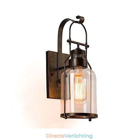 Retro Industriële Loft Lantaarn 1 Lichts Wandlamp met Helder Glas Retro Industriële Loft Lantaarn 1 Lichts Wandlamp met Helder Glas