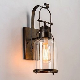 Retro Industriële Loft Lantaarn 1 Lichts Wandlamp met Helder Glas