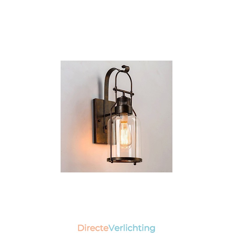 Retro Industriële Loft Lantaarn 1 Lichts Wandlamp met Helder Glas