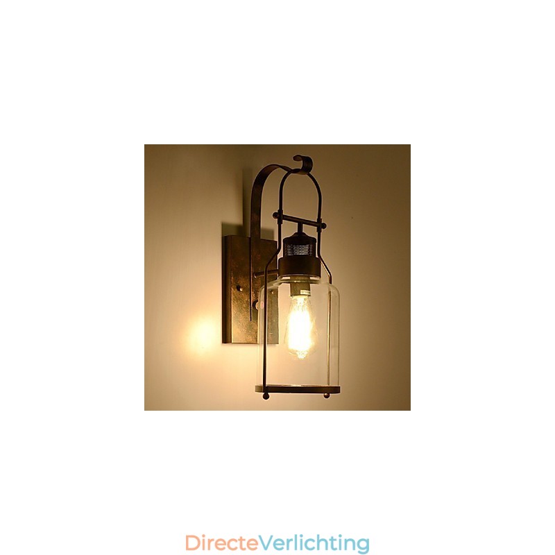 Retro Industriële Loft Lantaarn 1 Lichts Wandlamp met Helder Glas