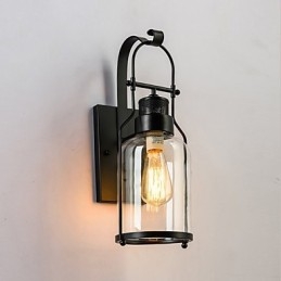Retro Industriële Loft Lantaarn 1 Lichts Wandlamp met Helder Glas