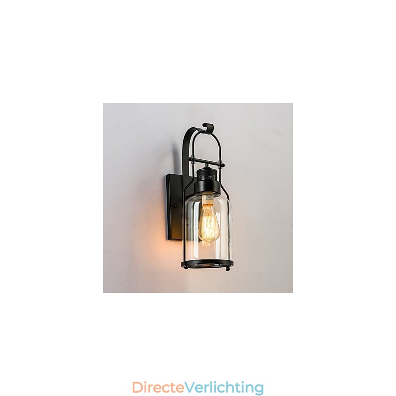 Retro Industriële Loft Lantaarn 1 Lichts Wandlamp met Helder Glas