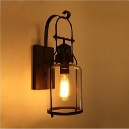 Retro Industriële Loft Lantaarn 1 Lichts Wandlamp met Helder Glas