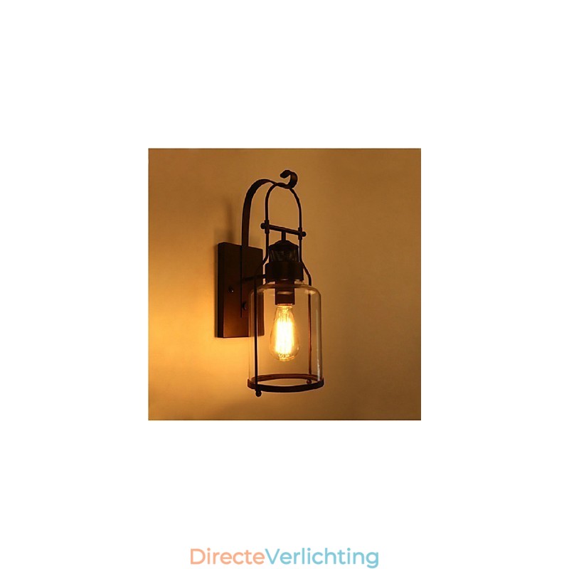Retro Industriële Loft Lantaarn 1 Lichts Wandlamp met Helder Glas