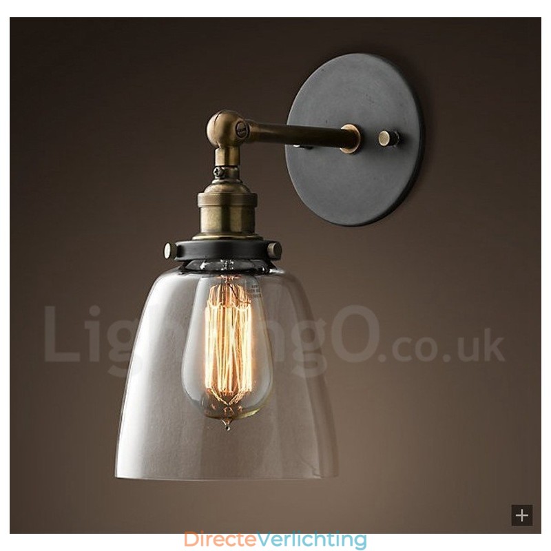 1-lichts rustieke lodge slaapkamer wandlamp met glazen kap