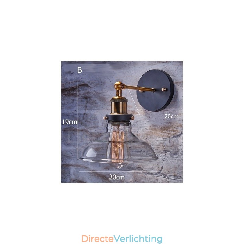 1-lichts rustieke lodge slaapkamer wandlamp met glazen kap