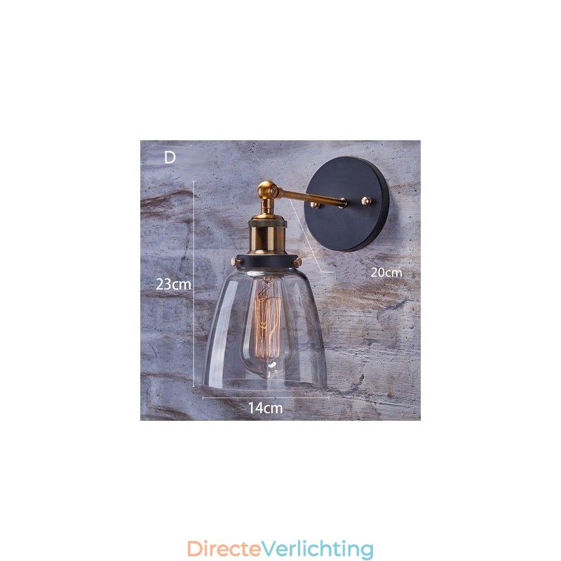 1-lichts rustieke lodge slaapkamer wandlamp met glazen kap