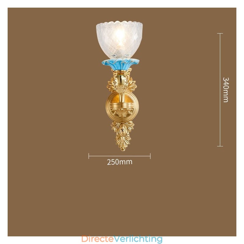 100% puur messing Luxe rustieke retro vintage messing keramiek 1 lichts kaars wandlamp met glazen kappen Speciaal voor hotel kantoor showroom woonkamer eetkamer