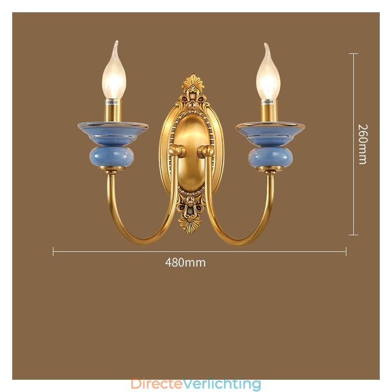 100% puur messing Luxe rustieke retro vintage messing keramiek 2 lichts kaars wandlamp Speciaal voor hotel kantoor showroom woonkamer eetkamer