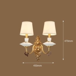 100% puur messing Luxe rustieke retro vintage messing keramiek 2 lichts kaars wandlamp met stoffen kappen Speciaal voor hotel kantoor showroom woonkamer eetkamer