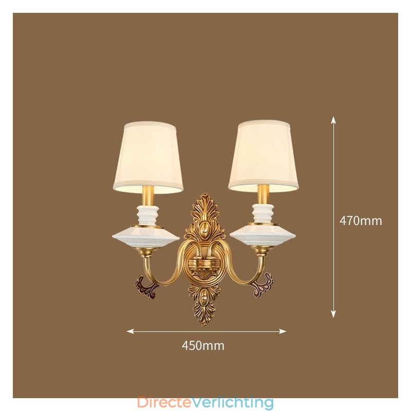 100% puur messing Luxe rustieke retro vintage messing keramiek 2 lichts kaars wandlamp met stoffen kappen Speciaal voor hotel kantoor showroom woonkamer eetkamer