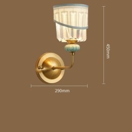 Puur messing luxe rustieke retro vintage messing keramiek 1 lichts kaars wandlamp met stoffen en kristallen kap speciaal voor hotel kantoor showroom woonkamer eetkamer