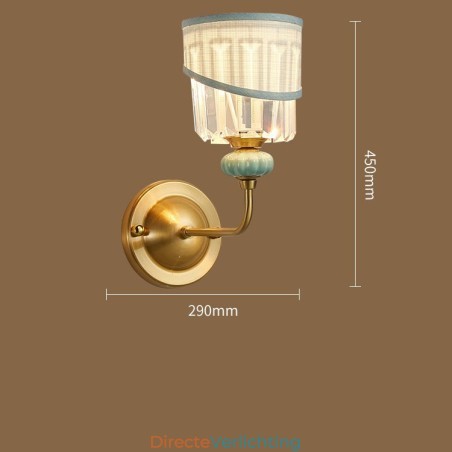 Puur messing luxe rustieke retro vintage messing keramiek 1 lichts kaars wandlamp met stoffen en kristallen kap speciaal voor hotel kantoor showroom woonkamer eetkamer Puur messing luxe rustieke retro vintage messing keramiek 1 lichts kaars wandlamp met stoffen en kristallen kap speciaal voor hotel kantoor showroom woonkamer eetkamer