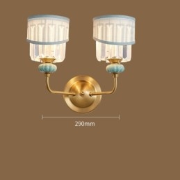Puur messing luxe rustieke retro vintage messing keramiek 2 lichts kaars wandlamp met stoffen en kristallen kappen Speciaal voor hotel kantoor showroom woonkamer eetkamer