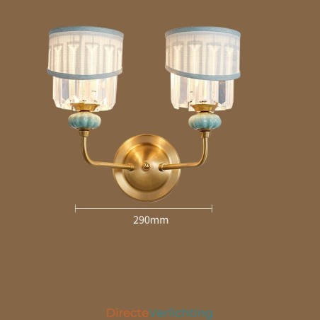 Puur messing luxe rustieke retro vintage messing keramiek 2 lichts kaars wandlamp met stoffen en kristallen kappen Speciaal voor hotel kantoor showroom woonkamer eetkamer Puur messing luxe rustieke retro vintage messing keramiek 2 lichts kaars wandlamp met stoffen en kristallen kappen Speciaal voor hotel kantoor showroom woonkamer eetkamer