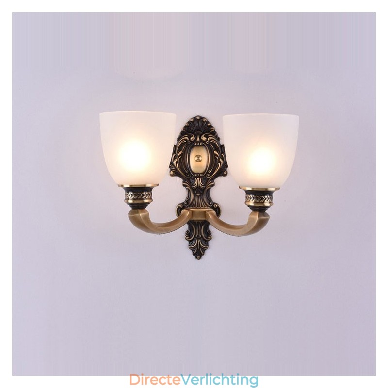 Puur messing luxe rustieke retro vintage messing 2 lichts kaars wandlamp met glazen kappen speciaal voor hotel kantoor showroom woonkamer eetkamer