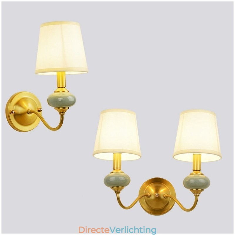 Puur messing luxe rustieke retro vintage messing keramiek kaars wandlamp met glazen kap speciaal voor hotel kantoor showroom woonkamer eetkamer