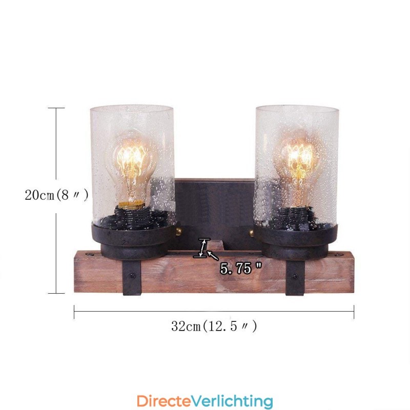 2-lichts vintage houten industriële wandlamp voor Wind Bar Loft Coffee Restaurant