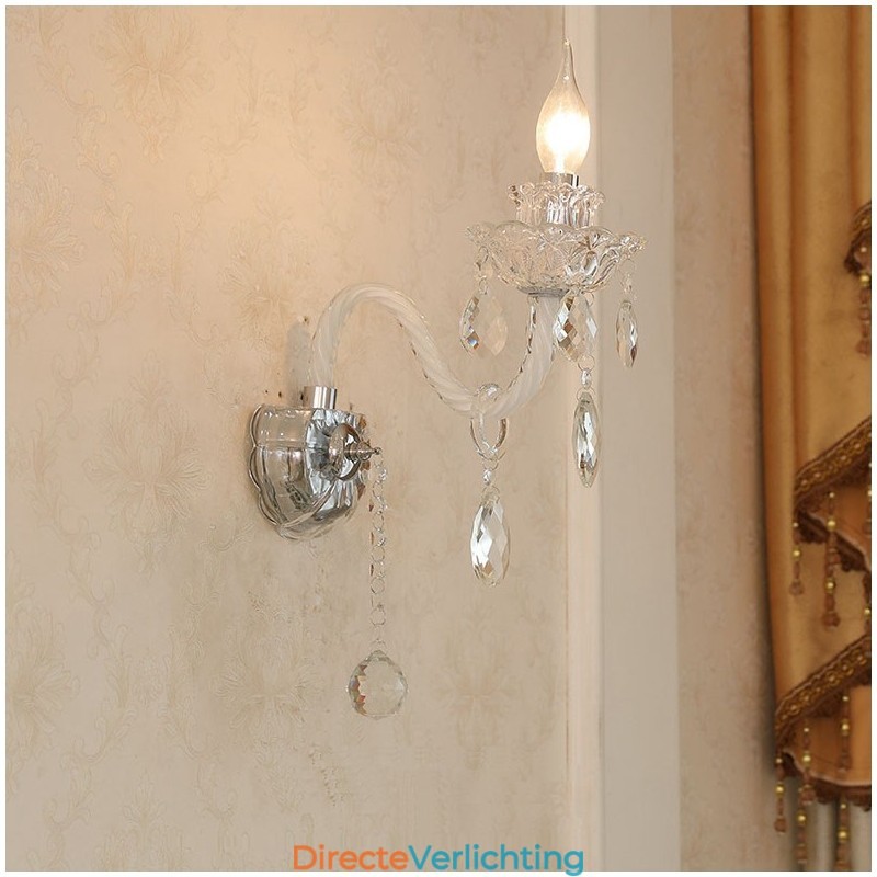 1 Licht bijpassende kristallen kaars retro glazen wandlamp
