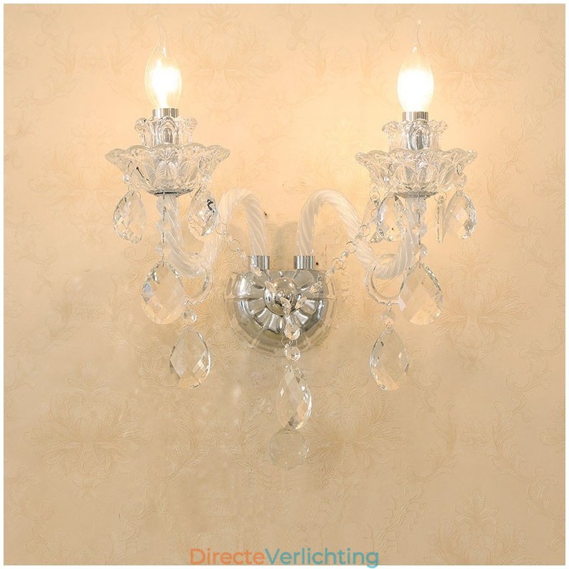 2 Lichts bijpassende kristallen kaars retro glazen wandlamp