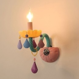 Macaron 1-lichts multikristal kaars retro glazen wandlamp voor kinderkamer kinderkamer
