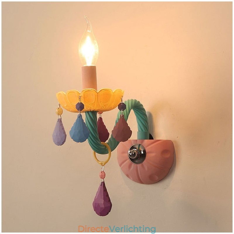 Macaron 1-lichts multikristal kaars retro glazen wandlamp voor kinderkamer kinderkamer
