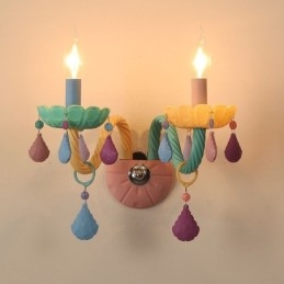 Macaron 2-lichts multikristal kaars retro glazen wandlamp voor kinderkamer kinderkamer