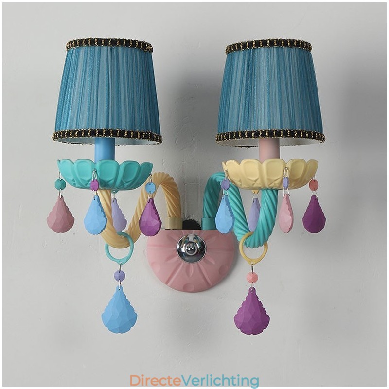 Macaron 2-lichts multikristal kaars retro glazen wandlamp voor kinderkamer kinderkamer
