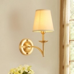Puur messing luxe rustieke retro vintage 1-lichts kaarswandlamp met stoffen kap Speciaal voor hotel Slaapkamer Showroom Woonkamer Eetkamer