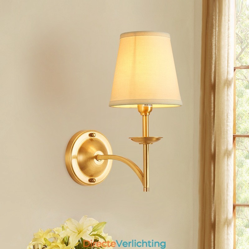 Puur messing luxe rustieke retro vintage 1-lichts kaarswandlamp met stoffen kap Speciaal voor hotel Slaapkamer Showroom Woonkamer Eetkamer