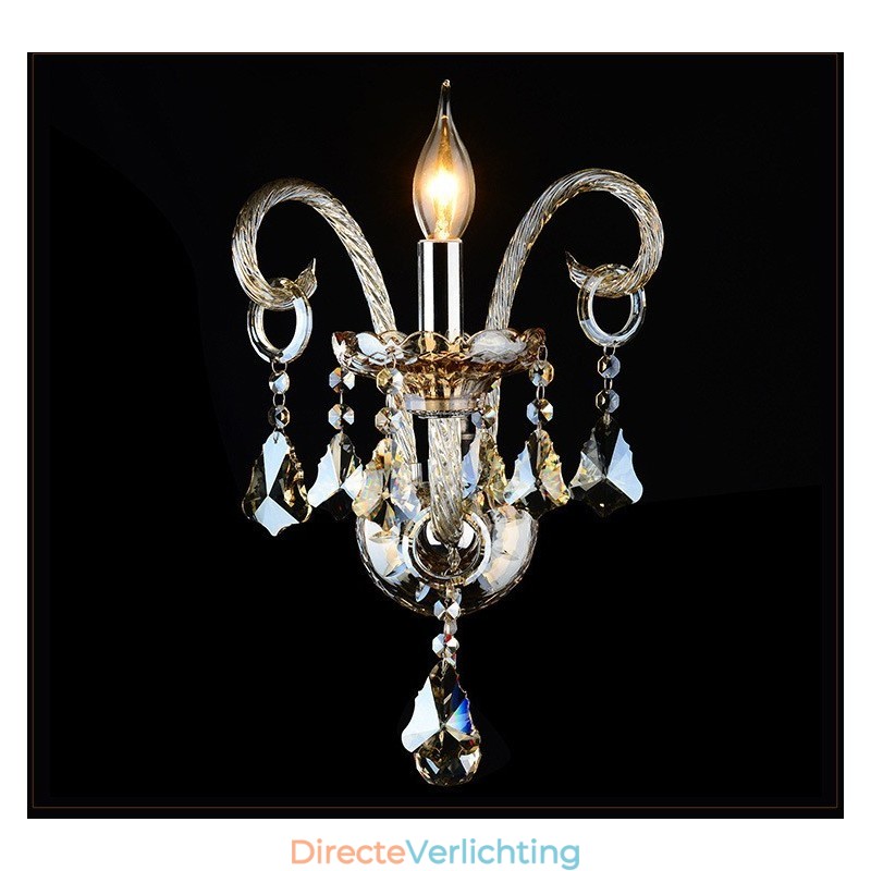 1 Lichte bijpassende cognackleurige K9 Crystal Candle Retro glazen wandlamp