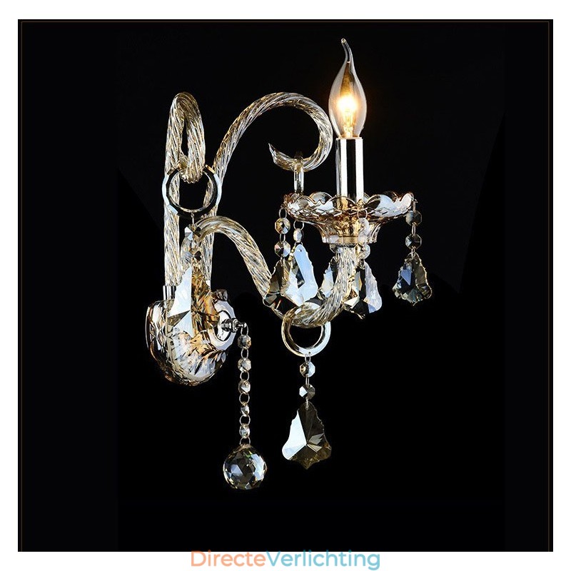 1 Lichte bijpassende cognackleurige K9 Crystal Candle Retro glazen wandlamp
