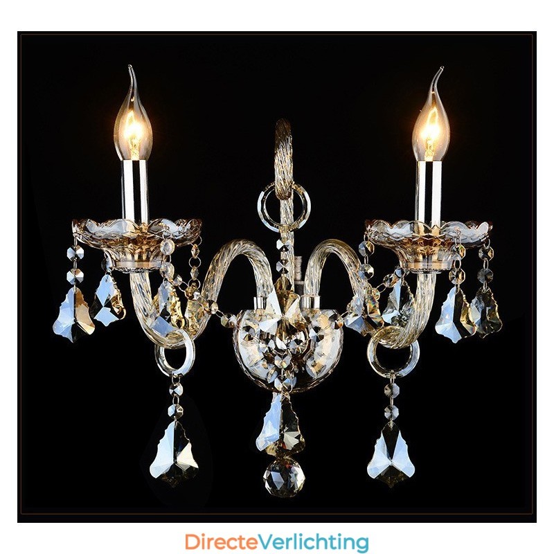 2 Lichte bijpassende cognackleurige K9 Crystal Candle Retro glazen wandlamp