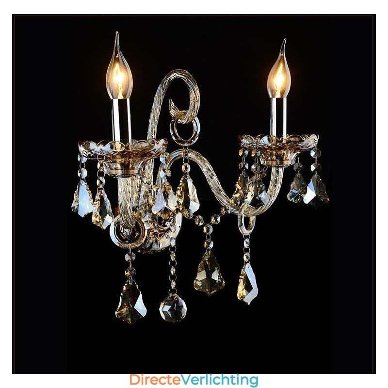 2 Lichte bijpassende cognackleurige K9 Crystal Candle Retro glazen wandlamp