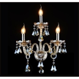 3-lichts bijpassende cognackleurige K9-kristallen kaars retro glazen wandlamp