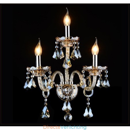 3-lichts bijpassende cognackleurige K9-kristallen kaars retro glazen wandlamp 3-lichts bijpassende cognackleurige K9-kristallen kaars retro glazen wandlamp