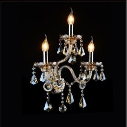 3-lichts bijpassende cognackleurige K9-kristallen kaars retro glazen wandlamp