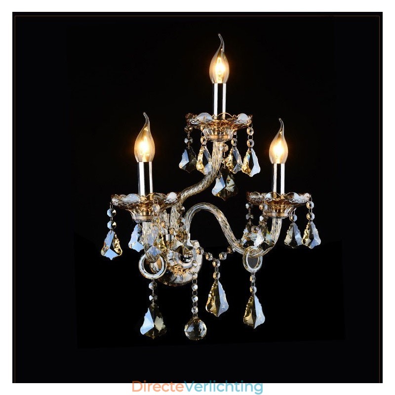 3-lichts bijpassende cognackleurige K9-kristallen kaars retro glazen wandlamp