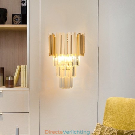 Goudkleurige bijpassende postmoderne luxe K9-kristallen wandlamp met kristallen kap