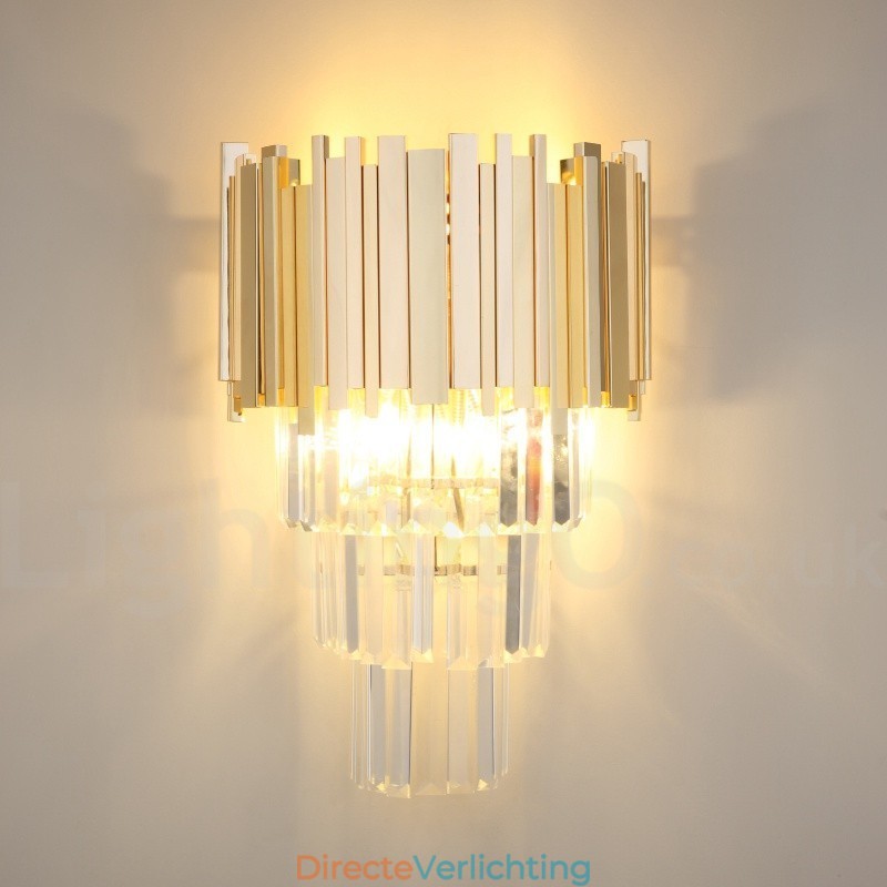 Goudkleurige bijpassende postmoderne luxe K9-kristallen wandlamp met kristallen kap