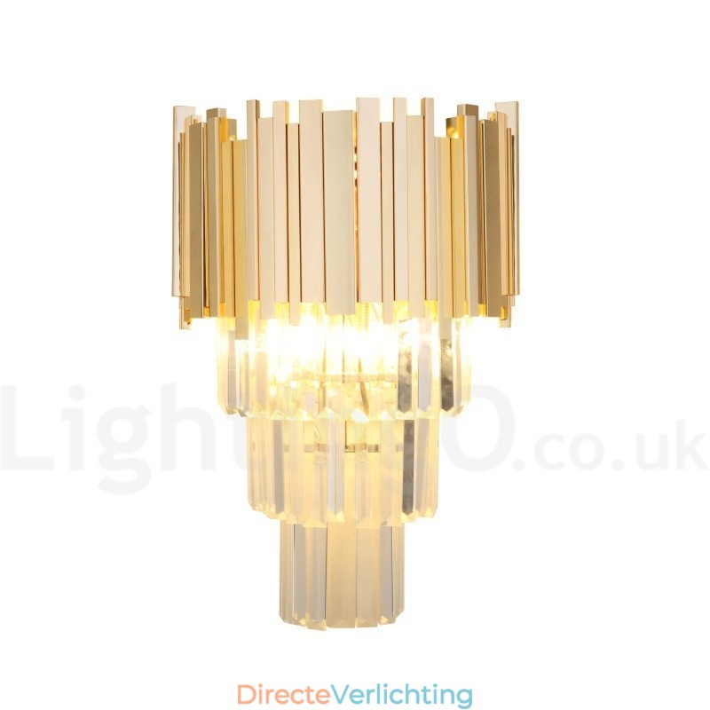 Goudkleurige bijpassende postmoderne luxe K9-kristallen wandlamp met kristallen kap