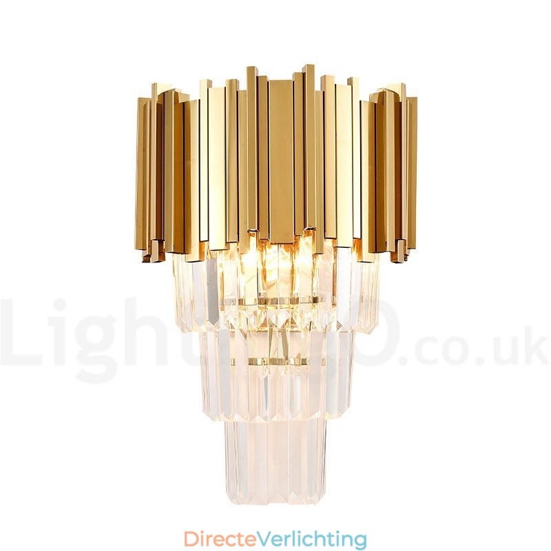 Goudkleurige bijpassende postmoderne luxe K9-kristallen wandlamp met kristallen kap