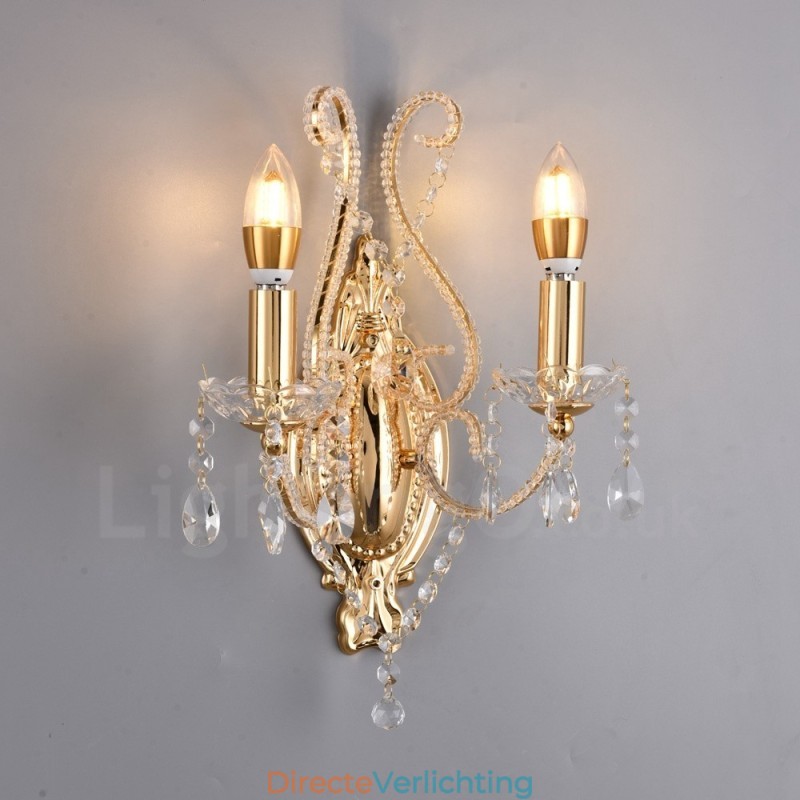 2 Lichts Goud Zwart Amerikaanse Stijl Kristallen Wandlamp voor Woonkamer Eetkamer Kledingwinkel Koffiewinkel Hotel