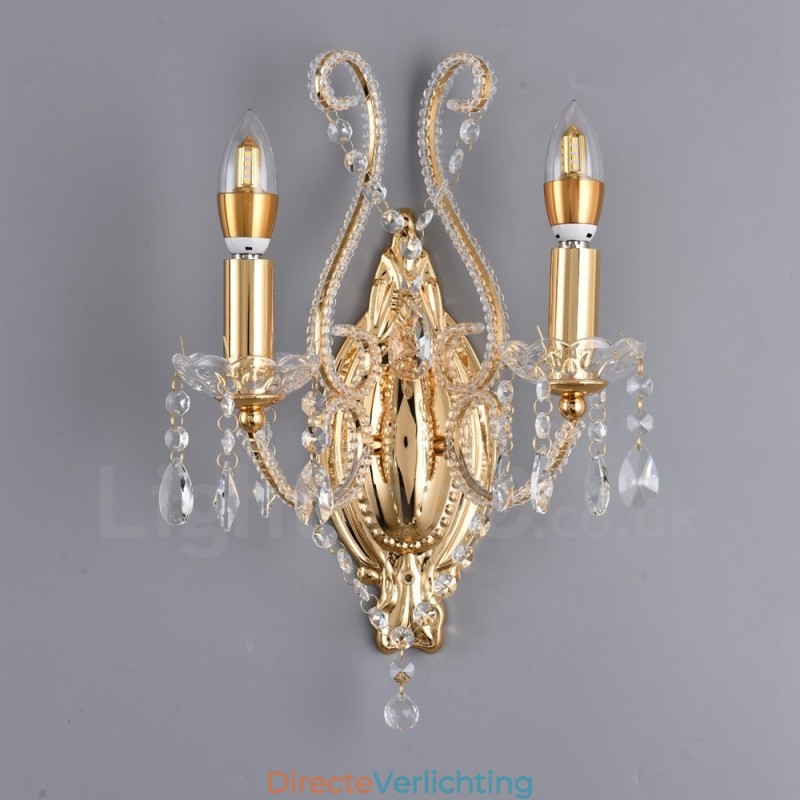 2 Lichts Goud Zwart Amerikaanse Stijl Kristallen Wandlamp voor Woonkamer Eetkamer Kledingwinkel Koffiewinkel Hotel