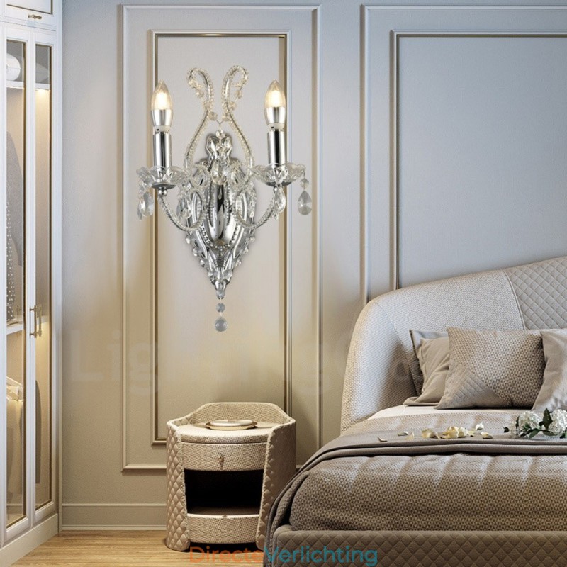 2 Lichts Goud Zwart Amerikaanse Stijl Kristallen Wandlamp voor Woonkamer Eetkamer Kledingwinkel Koffiewinkel Hotel