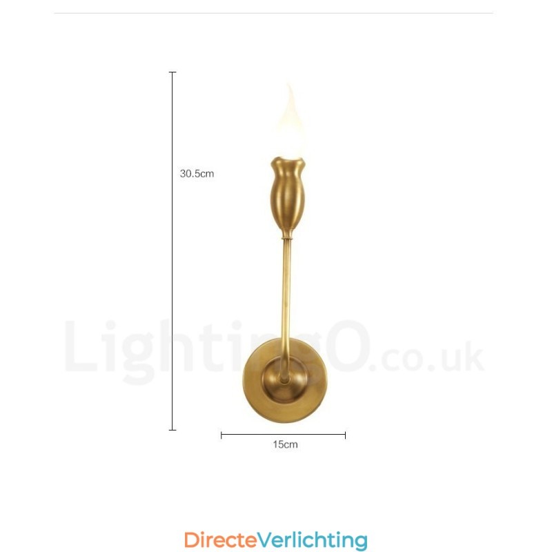 Puur messing luxe rustieke retro vintage 1 lichts kaars wandlamp speciaal voor hotel slaapkamer showroom woonkamer eetkamer