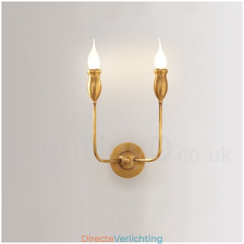 Puur messing luxe rustieke retro vintage messing 2 lichts kaars wandlamp speciaal voor hotel kantoor showroom woonkamer eetkamer