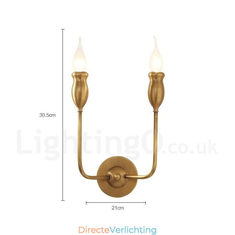 Puur messing luxe rustieke retro vintage messing 2 lichts kaars wandlamp speciaal voor hotel kantoor showroom woonkamer eetkamer